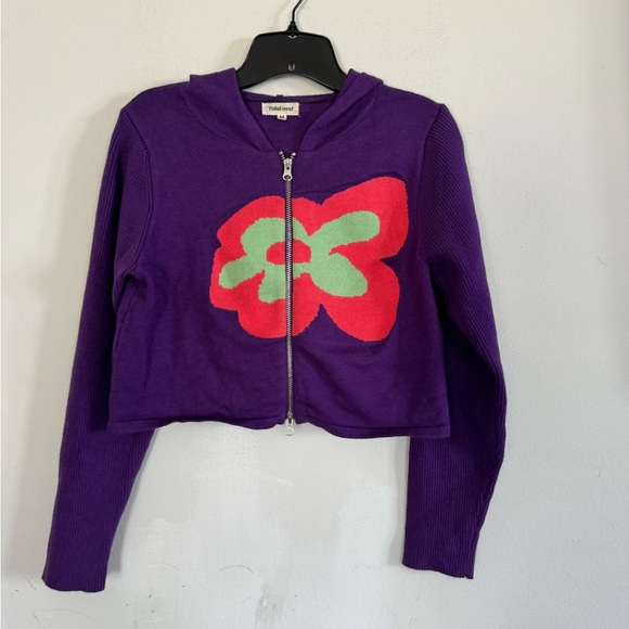 Tidal Nest Womens Y2K Flower Power Purple Thick Cardigan Sweater, Size Medium - Picture 3 of 5